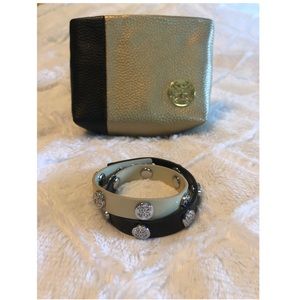 double wrap rustic cuff bracelet with small bag